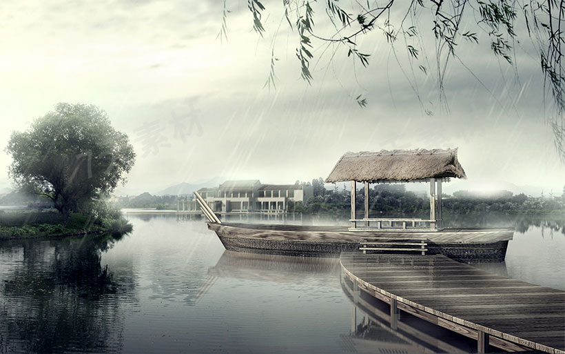 烟雨朦胧的古风背景图片素材